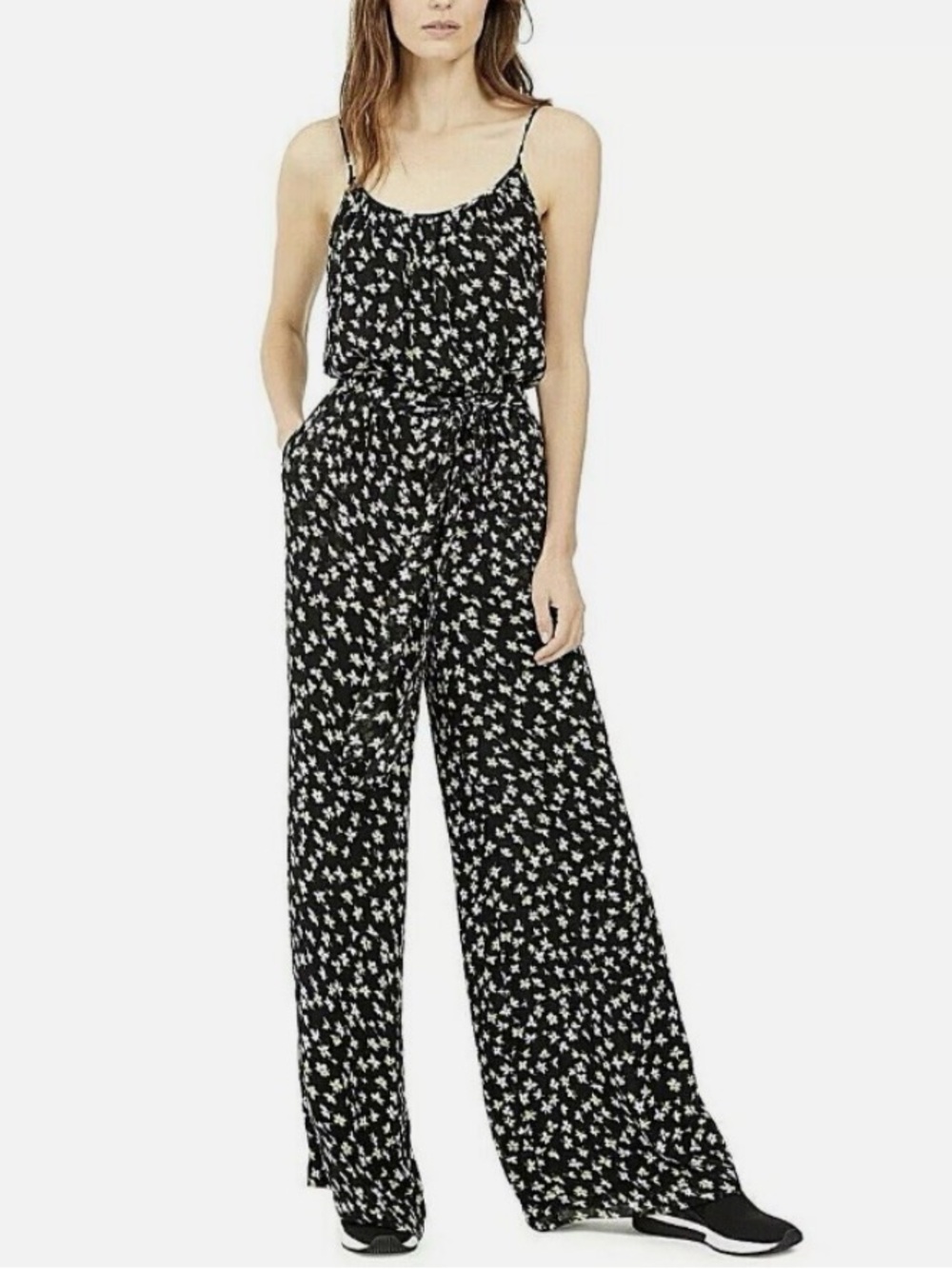 Michael Michael Kors Floral Print Tie Waist Jumpsuit Black and White size XL